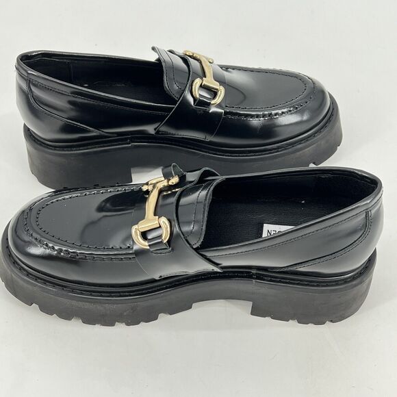 Steve Madden Lando 10 Black Patent Leather Chunky Lug Horsebit Loafers - Picture 6 of 10